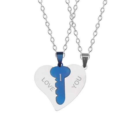 I Love You Heart Shaped Matching Key Chains Necklaces