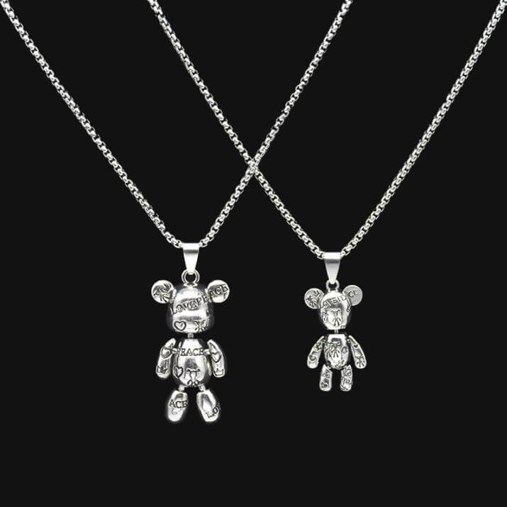 マグネットチャーム付き、2つセットのかわいいクマの友情ネックレス
