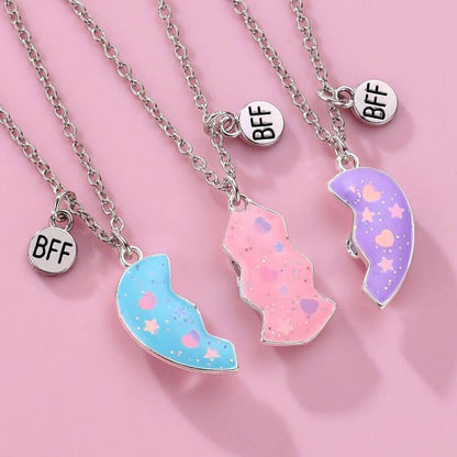 3ピース マグネット式 BFFハートパズルネックレスセット