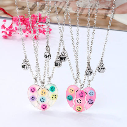 Funny Emoji Trio Necklace Magnetic for Three Best Friends