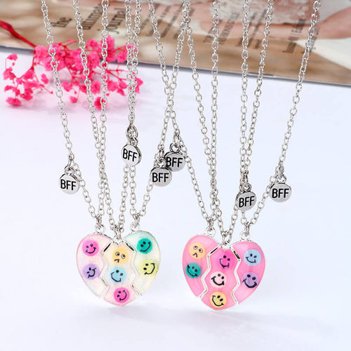 Funny Emoji Trio Necklace Magnetic for Three Best Friends