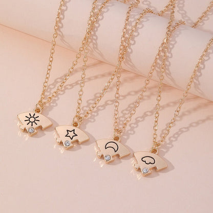 4ピースパズル 親友ネックレス - 太陽 月 星 雲 親友/BFFジュエリーセット