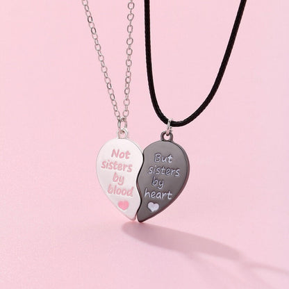 BFF Magnetic Split Heart Necklaces - Not Sisters by Blood, But by Heart