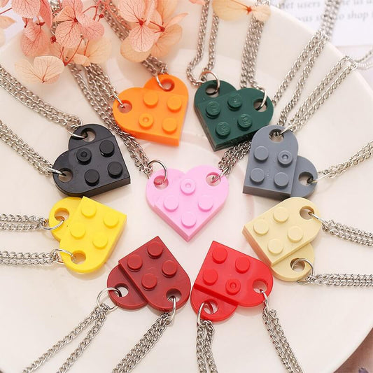 カップル向けフレンドシップハートネックレス（レンガブロック）