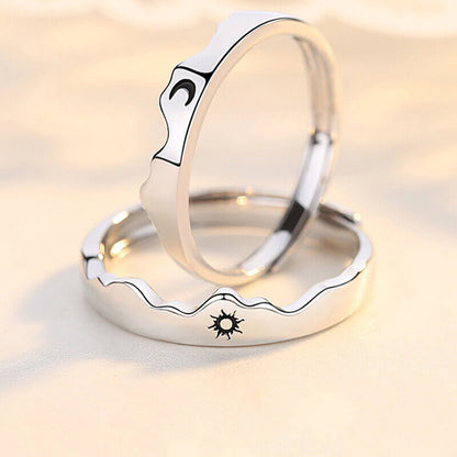 Personalized Couple Rings with Sun Moon Mountain Sea