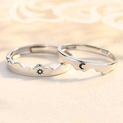 Personalized Couple Rings with Sun Moon Mountain Sea