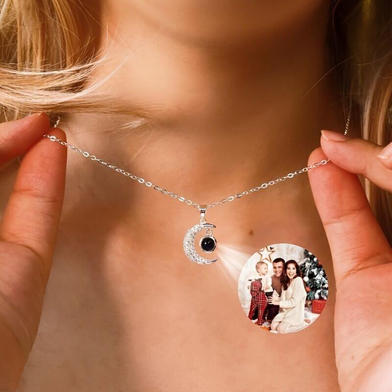 Custom Photo Moon Necklace - Eye-Visible & Phone-Projection Pendant