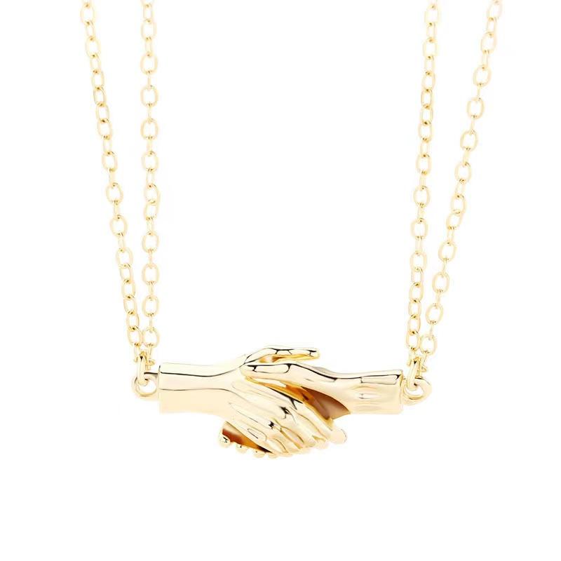 Magnetic Handshake Necklace with Holding Hands Pendant