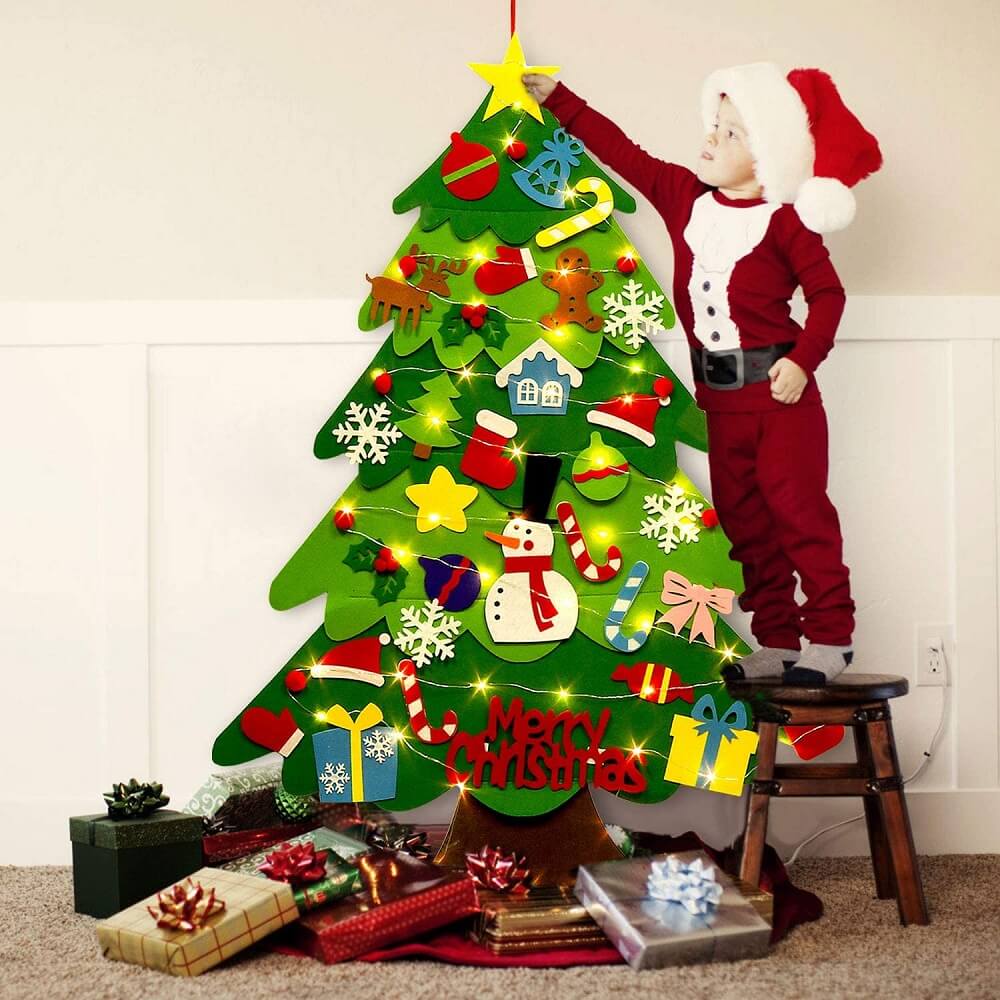 Kids DIY Felt Christmas Tree Kit with LED Ligiths