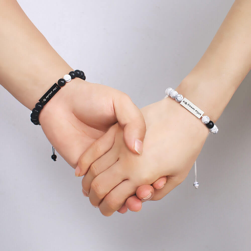 Custom Engraved Couple Beaded Bracelets