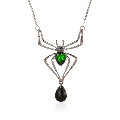 スパイダーネックレス ピアス 指輪 レトロ エメラルド セット