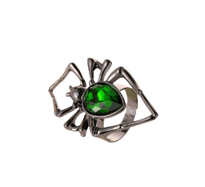 スパイダーネックレス ピアス 指輪 レトロ エメラルド セット