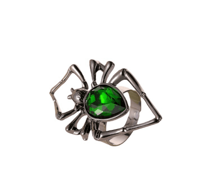 スパイダーネックレス ピアス 指輪 レトロ エメラルド セット