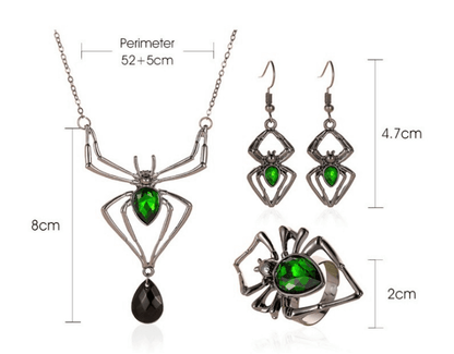 スパイダーネックレス ピアス 指輪 レトロ エメラルド セット