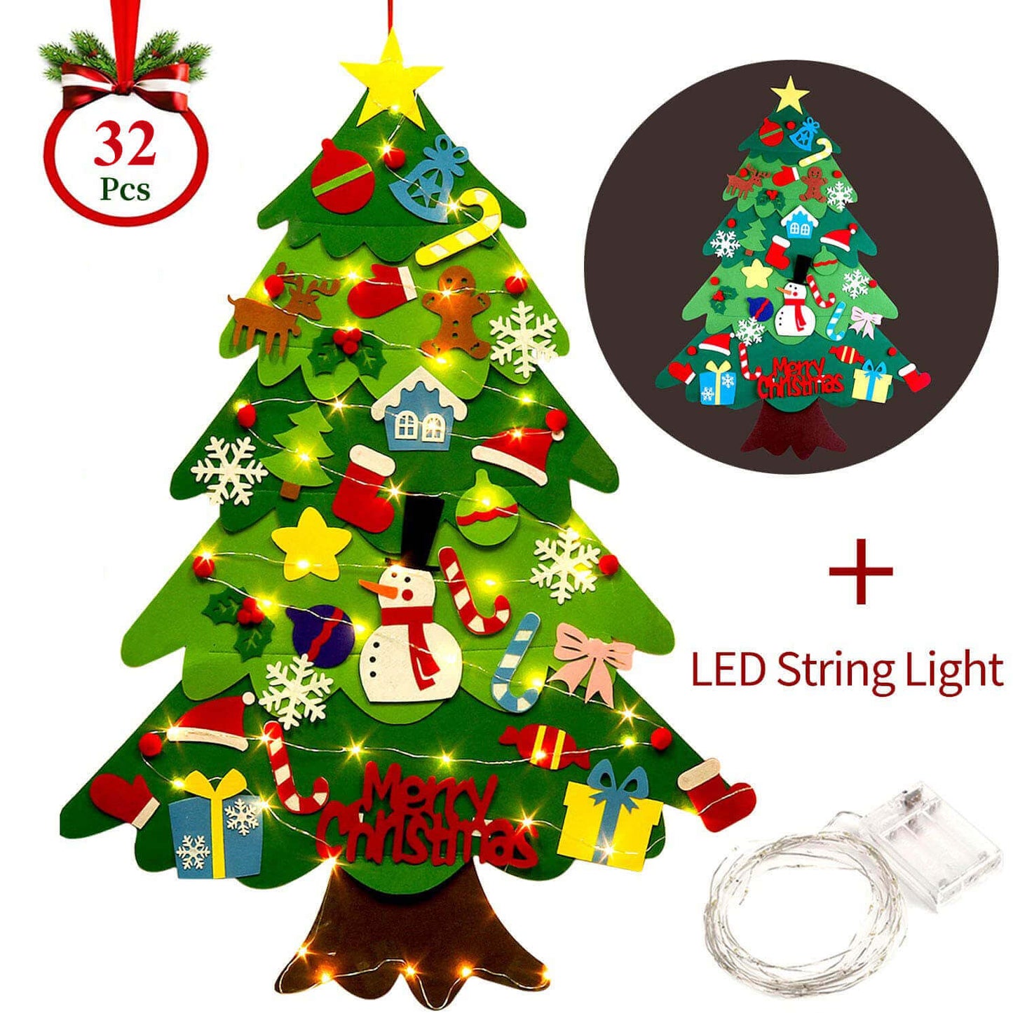 Kids DIY Felt Christmas Tree Kit with LED Ligiths
